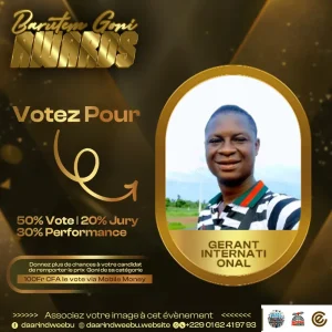 Gérant International — candidat de la 1re édition des Barutem Goni Awards (2025).